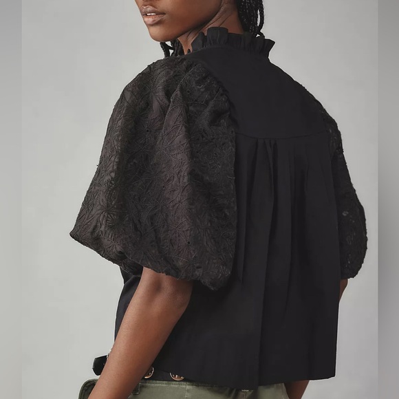 Anthropologie Maeve Puff-Sleeve Embellished Button-Front Blouse Size XS - Picture 3 of 9